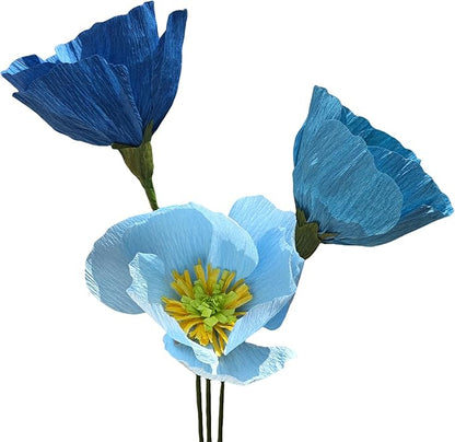 Blue Crepe Paper Poppy Flower DIY Making Kit 24 pcs Easy-to-Make Handcraft Supplies for Beginners & Artisans