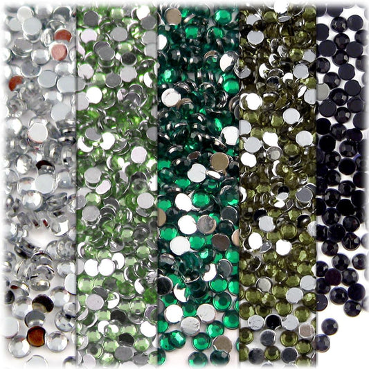The Crafts Outlet 5-PK Set (7,200-Piece), Round 3mm Rhinestones, Flatback, Green Tones - Crafty Corner