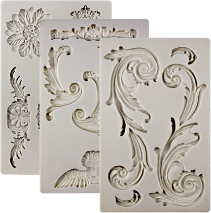 Baroque Style Ornament Curlicues Silicone Molds 3-Count Cherub Birdbath Scrollworks Art Deco Inspired Lace