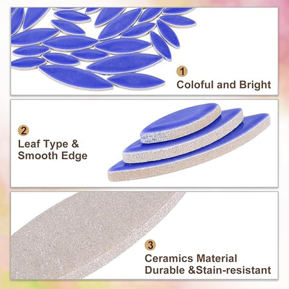 uxcell Ceramic Mosaic Tile, About 200g Teardrop Leaf Tile Mosaic Block for Handicrafts Artwork, Sapphire Blue