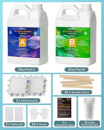 Nicpro 170oz Silicone Mold Making Kit 15A, Translucent Silicone Rubber, Non-Toxic Flexible & Food Safe Mold Kit, Mix Ratio 1:1 Casting Silicone for Resin with Frame Housing