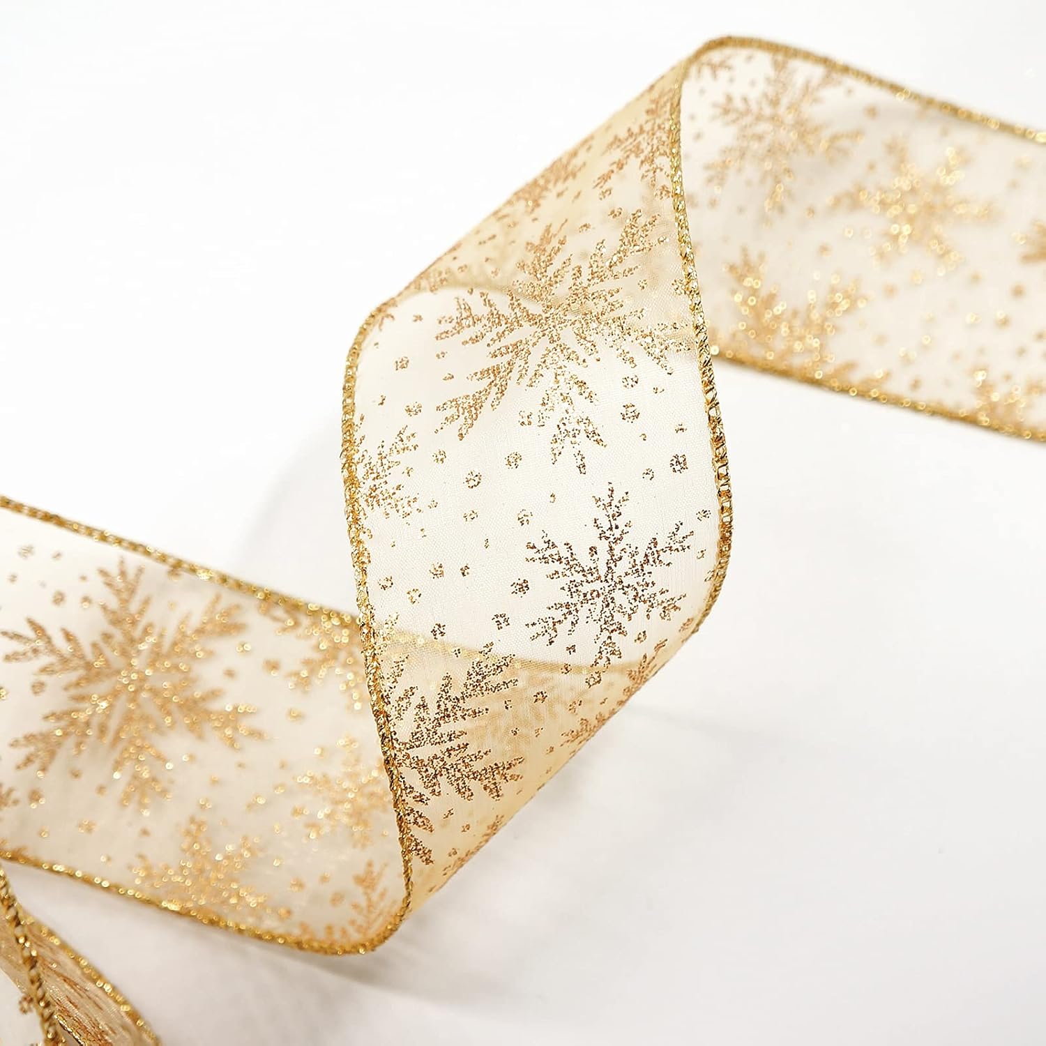 CT CRAFT LLC Organza with Gold Glitter Snowflakes Wired Ribbon 2.5 inch x 50 Yards for Christmas Home Decor Tree Topper Bow Gift Wrapping DIY Crafts Wreath Garland Wedding - Crafty Corner