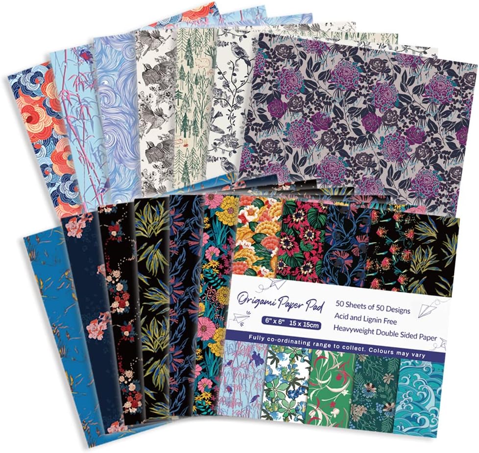 Origami Paper Kit 50 Sheets 6 Inch Square Double Sided Color 50 Vivid Japanese Washi Chiyo Colors for Hand Crafts Origami Paper Arts Creativity Flowers - Crafty Corner