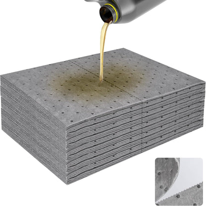 50PC Oil Absorbent Pads | 13"x10" Meltblown Polypropylene Mats, Hand-Tear Lines for Automotive & Workshop | Vacuum Eco-Packaging, Reusable Spill Control