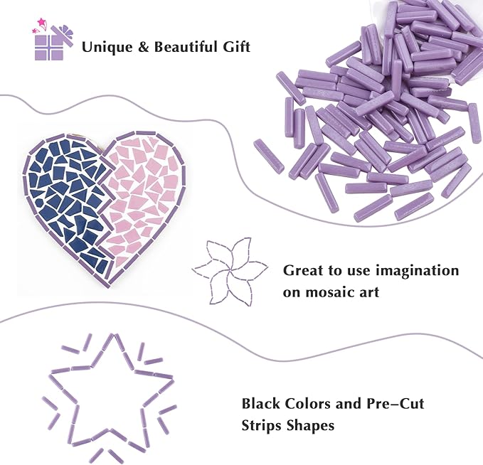Youway Style Purple Mosaic Tiles for Crafts Bulk,150g Strips Shapes Mosaic Glass Pieces,Glass Mosaic Garden Craft Kit