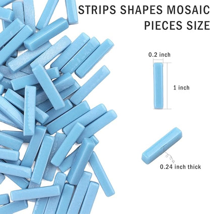 Youway Style Blue Mosaic Tiles for Crafts Bulk,150g Strips Shapes Mosaic Glass Pieces,Glass Mosaic Garden Craft Kit