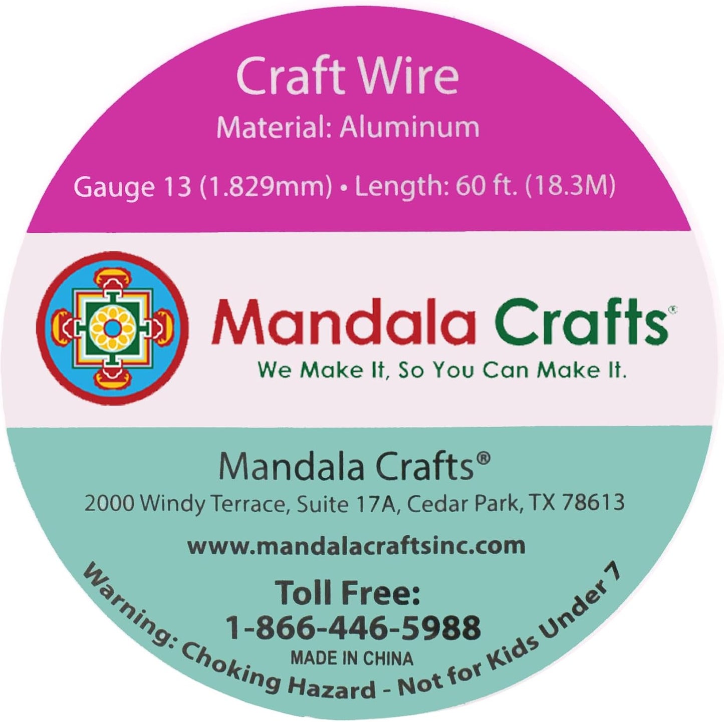 Mandala Crafts 13 Gauge Anodized Aluminum Craft Wire for Jewelry Making - 60 FT Colored Flexible Raspberry Wire - Bendable for Bonsai Armature Crafting Sculpting - Crafty Corner