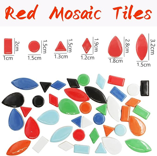 SMANTA 50 Piece Ceramic Petal Mosaic Tiles - Assorted Colors, Handmade Material Supplies for Mosaic Projects - Red