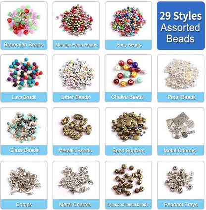 DIY Bracelet Necklace Material Acrylic Beads Glass Beads Set OP0337 1960 Pieces Jewelry Making Supplies with Beads Findings Pliers Beading Wire