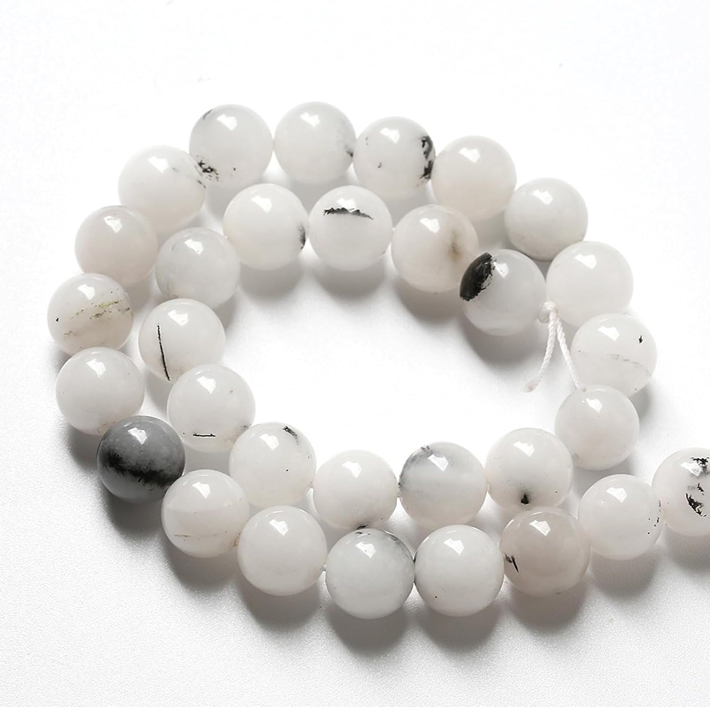45pcs 8mm Natural Black Rutilated Quartz Crystal Jade Stone Beads for Jewelry Making Energy Healing Power Stone Beads DIY Bracelet Necklace Accessories 15" (8mm, Black Rutilated Quartz Jade)