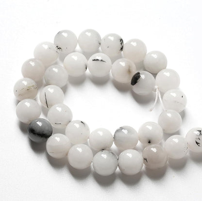 36pcs 10mm Natural Black Rutilated Quartz Crystal Jade Stone Beads for Jewelry Making Energy Healing Power Stone Beads DIY Bracelet Necklace Accessories 15" (10mm, Black Rutilated Quartz Jade)