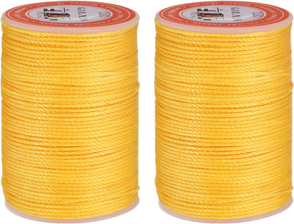 uxcell Round Leather Sewing Waxed Thread, 55m / 60 Yards Polyester Wax String, 0.80mm Wax Stitching Cord for Leather Crafts, Bookbinding, Bracelets Braided, Yellow, 2pcs