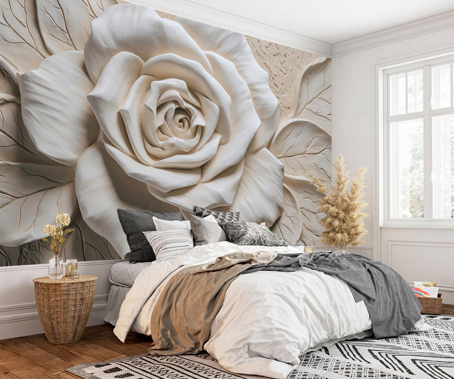 AFZEVEB-3D Rose Flower Wallpaper Large Floral Wall murals for Bedroom 159"x107"(Not Peel and Stick)