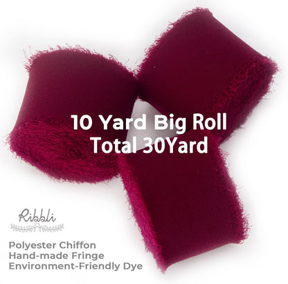 Ribbli Burgundy Chiffon Silk Ribbon, 1.5 inch x 30 Yard, Handmade, Fringe, Wedding Invitations, Gift Wrapping, Bridal Bouquets, Flower Arrangement - Crafty Corner