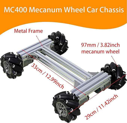 Mecanum Wheel 4wd Metal Robot Car Chassis Control Learning Kit for Arduino Raspberry Pie Microbit with DC Encoder Motor, DIY Steam AGV ROS AI Move Education Platform Robotic Functional Model Silver