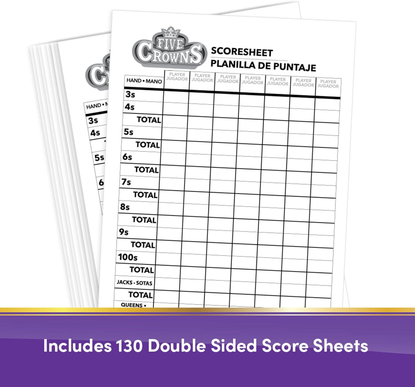 Five Crowns Scorepad – 130 Page Replacement Score Sheet, Card Game Score Card, Tracks 7 Players at Once, Gift for Kids, Birthday Gifts