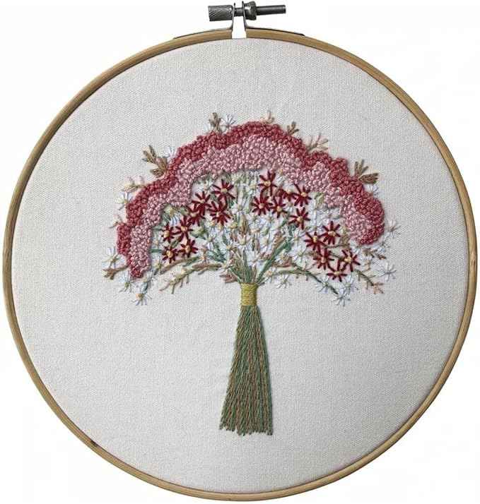 ZQB Haven Needle Point Kits Adults Full Range of Starter Including Instructions Stamped Cloth with Pattern Hoop Color Threads and Tools Art Projects(Flowers 5)