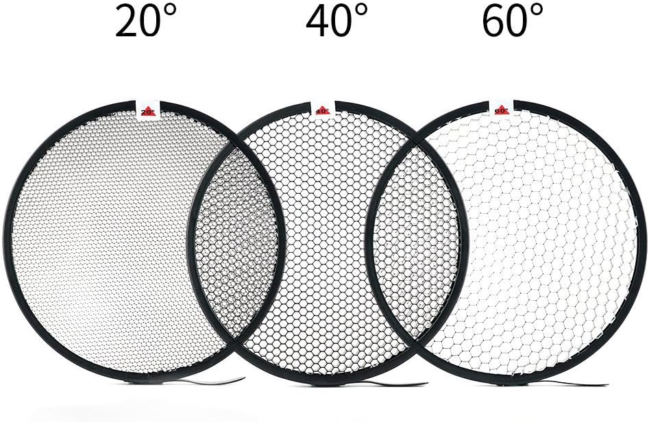 7" Standard Reflector Lamp Shade Dish Diffuser with 20° /40°/ 60° Honeycomb Grid White Soft Cloth for Bowens Mount Studio Strobe Flash Light Speedlite