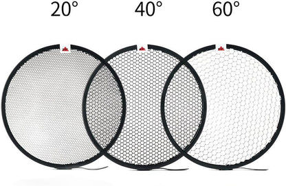 7" Standard Reflector Lamp Shade Dish Diffuser with 20° /40°/ 60° Honeycomb Grid White Soft Cloth for Bowens Mount Studio Strobe Flash Light Speedlite