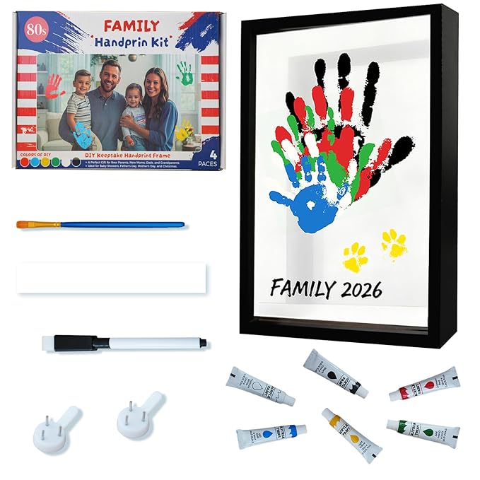 80S Family Handprint Kit, Handprint Art Craft DIY Kit, Baby Hand Print Gift for New Moms, Parents, Grandparents, 6 Safe, Non-Toxic Paints, Ideal for Mother's Day, Father's Day, Anniversary & More