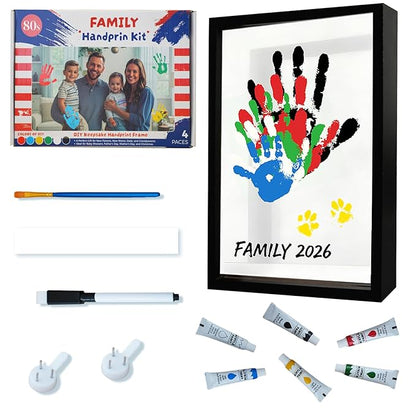 80S Family Handprint Kit, Handprint Art Craft DIY Kit, Baby Hand Print Gift for New Moms, Parents, Grandparents, 6 Safe, Non-Toxic Paints, Ideal for Mother's Day, Father's Day, Anniversary & More