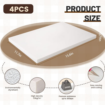 Gvereld High Density XPS Foam Board,4 Pack 15.6x11.7x0.79in Polystyrene Craft Foam Sheets, Rigid and Easy to Shape,DIY Modeling Art Projects, Party Decoration, Foam Cosplay, Heat Insulation - Crafty Corner