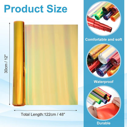 MECCANIXITY Holographic Clear PVC Vinyl Film Holographic PVC Fabric Waterproof Dichroic Film 12 x 48 Inch for Handbags Bows Earrings DIY Craft,Laser Dark Yellow