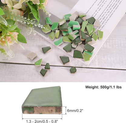 uxcell 500g/1.1LB Irregular Ceramics Mosaic Tiles, 1.3-2 cm Bulk Stained Ceramic Mosaic Pieces Stones Mosaic Kits for DIY Art Craft Projects Home Decor, Mixed Green