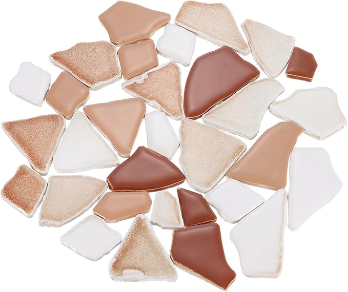 uxcell 500g/1.1LB Irregular Ceramics Mosaic Tiles, 3.2-8.5 cm Bulk Stained Ceramic Mosaic Pieces Stones Mosaic Kits for DIY Art Craft Projects Home Decor, Mixed Brown