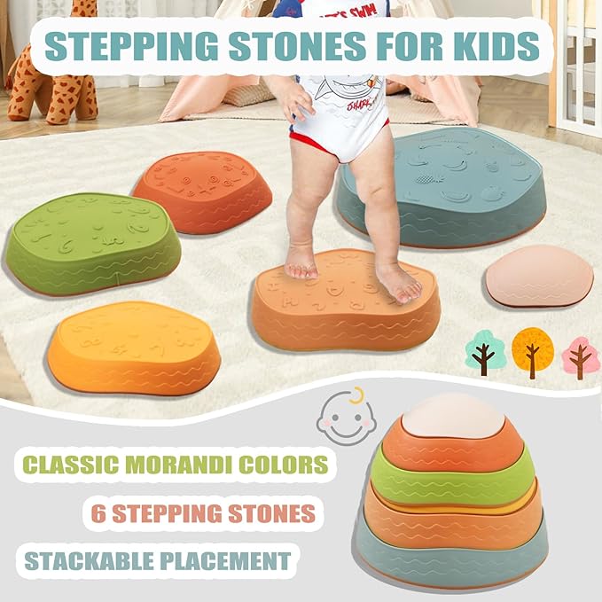 Fanboxk Stepping Stones for Kids,Non-Slip Toddler Sensory Stepping Stones for Promoting Toddler Balance Coordination Skills,Obstacle Courses Sensory Toys Outdoor or Indoor Play for Kids Age 3-8