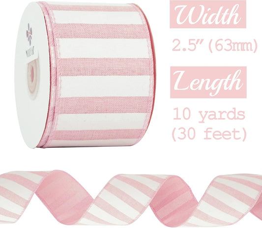 MEEDEE Pink Striped Burlap Ribbon - 2.5 Inch Wired Ribbon for Baby Girl Wreaths & Cakes, 10 Yards - Crafty Corner