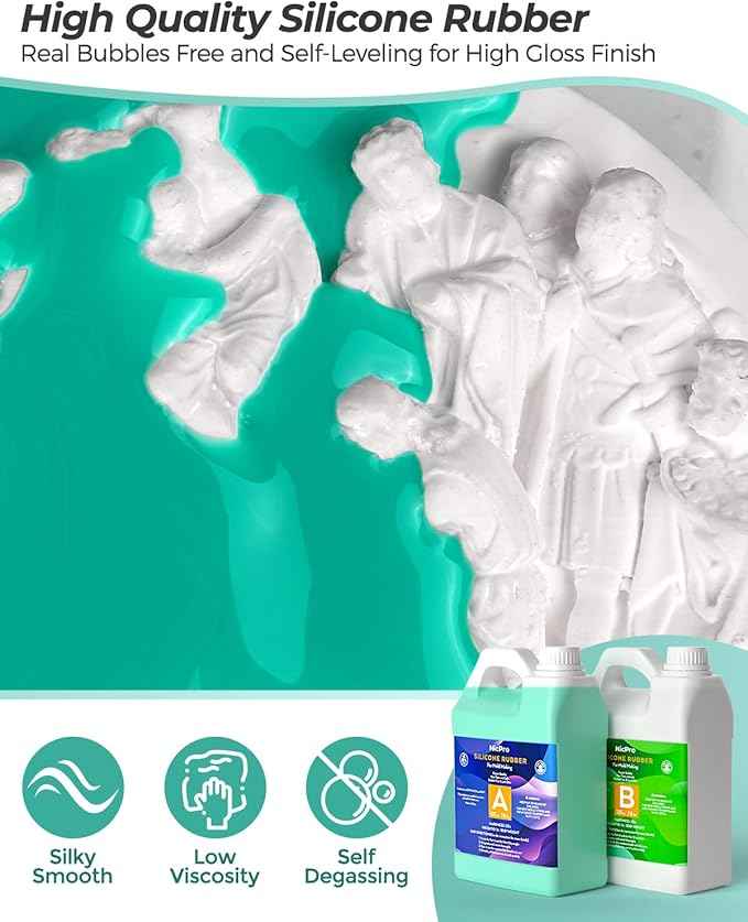 Nicpro 250 oz Silicone Mold Making Kit 20A, Platinum Liquid Silicone Rubber for Mold Maker, Jade Green Flexible & Food Safe Mix Ratio 1:1 for Casting 3D Resins Molds DIY with Gloves, Sticks & Cups