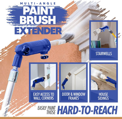 Multi-Angle Paint Brush Extender - Extension Pole Attachment Holder for Paint Brush, Roller, Scraper - for Walls, Trims, Corners, Ceilings & Hard to Reach Areas - Rotating Head, Secure Handle Grip
