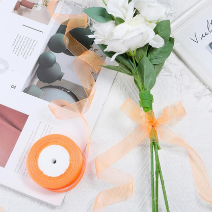 Ribbon for Gift Wrapping 3/4 inch Orange Sheer Organza Ribbon for Flower Bouquet Tulle Thin Chiffon Ribbons for Wedding Invitations Christmas Halloween Presents Decorations Crafts 50 Yards - Crafty Corner