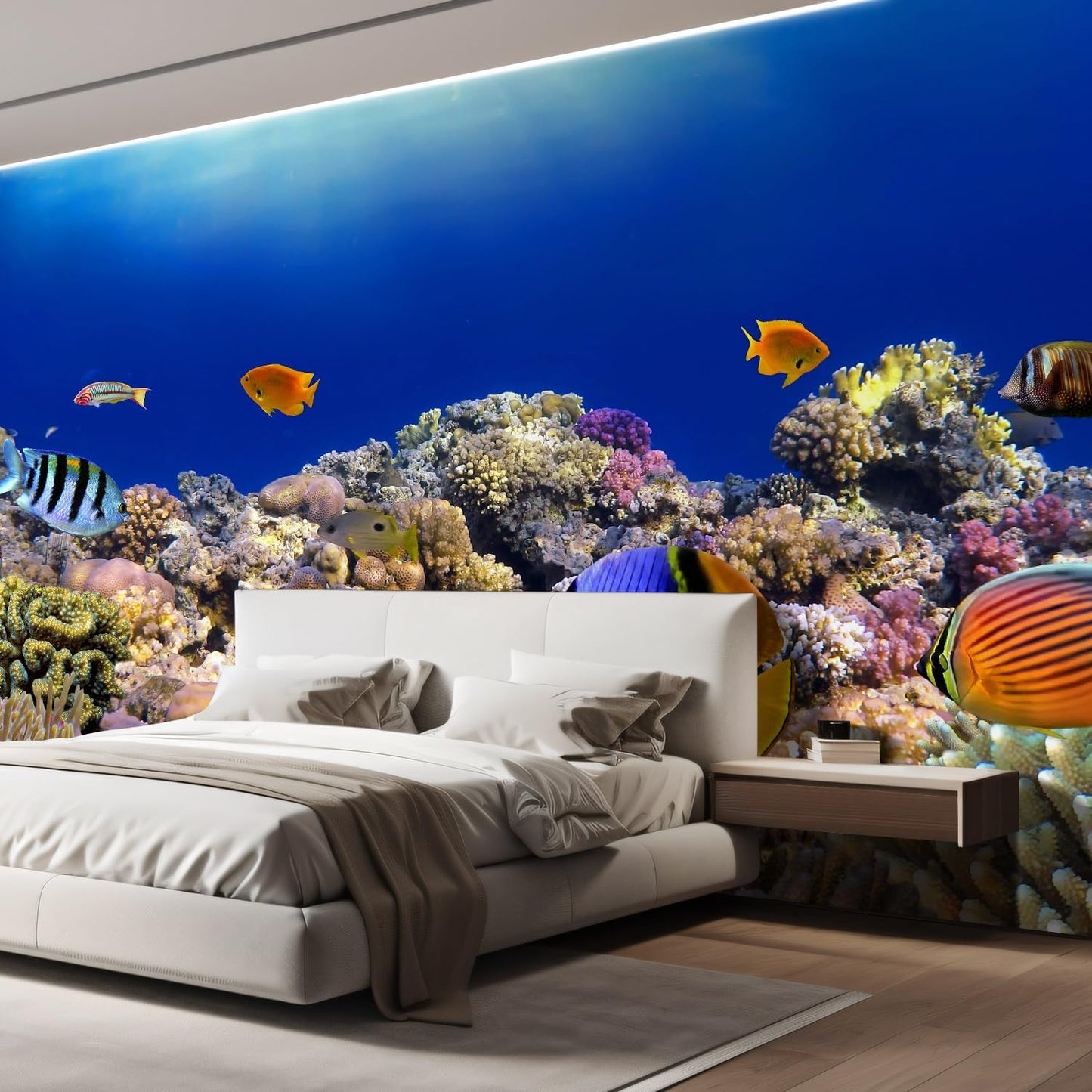 wall26 Removable Wall Sticker/Wall Mural Tropical Blue Fish Coral Reef Ocean Seascape Nature Wilderness Photography Nautical Landscape Decorative for Living Room, Bedroom, Office - 96x144 inches