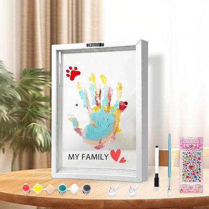 XQC Family Handprint Kit - DIY Craft Keepsake Frame with Clear Boards, Family Memory Gift for New Families & Pets (White)
