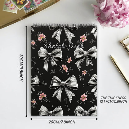 Deokke Sketchbook Top Spiral Bound Sketch Pad, 9 x 12 inch,100GSM Thick Paper,50 Sheets 100 Pages,Art Sketch Book Aesthetic Cute Drawing Writing Paper for Girls Women-Gray Bowknot