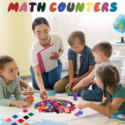 Coopay 200 Pcs Plastic Square Color Tiles, Bingo Chips, Poker Chips, Color Sorting, Math Counters, Game Tokens, Counting Manipulatives for Kids Elementary School Classroom Learning Development Toys