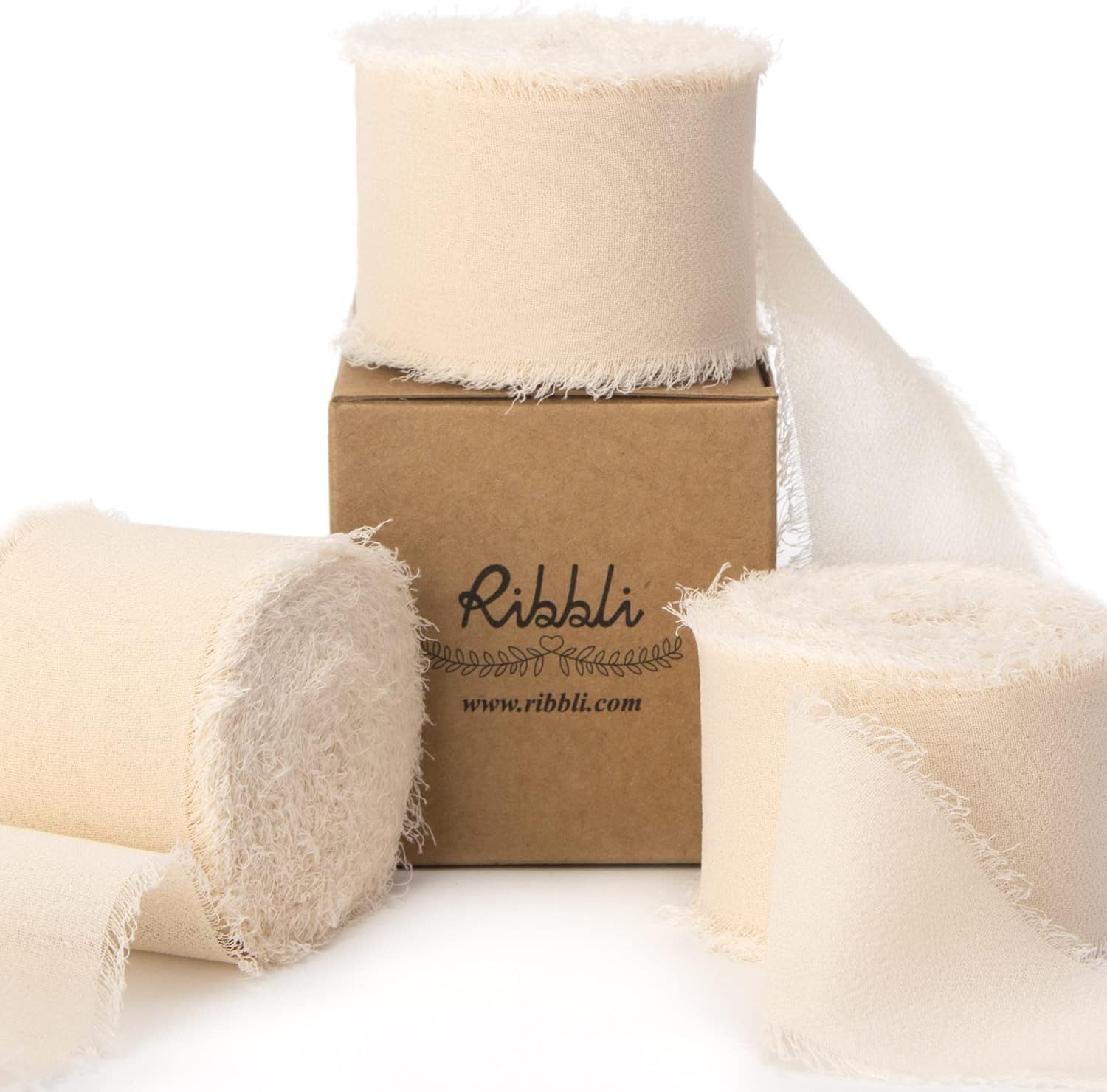 Ribbli Chiffon Ribbon - 1.5 inch x 30 Yard Champagne/Nude Silk, Handmade for Wedding Invitations, Gift Wrapping, Bridal Bouquets, Flower Arrangements - Crafty Corner