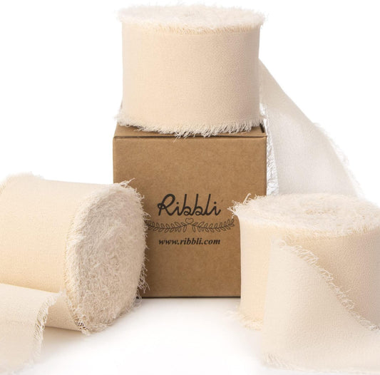 Ribbli Chiffon Ribbon - 1.5 inch x 30 Yard Champagne/Nude Silk, Handmade for Wedding Invitations, Gift Wrapping, Bridal Bouquets, Flower Arrangements - Crafty Corner
