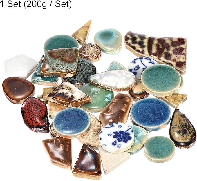 MECCANIXITY 200g Ceramic Mosaic Tiles for Crafts Bulk, Irregular Multicolor Ceramic Tiles for Mosaic Kits Garden Stepping Stone Cup Mat
