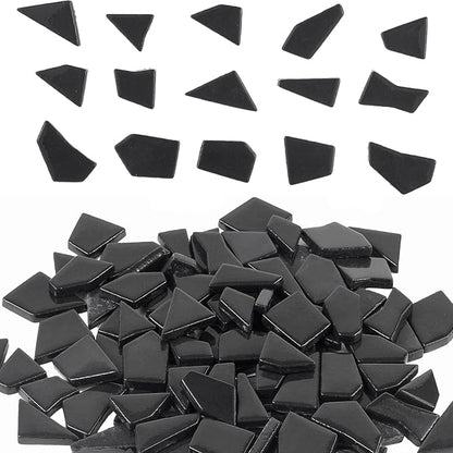 Youway Style Black Glass Mosaic Tiles for Crafts Bulk,200g Broken Glass Pieces for DIY Spring Mosaic Art Kit Decor,Garden Mosaic Supplies