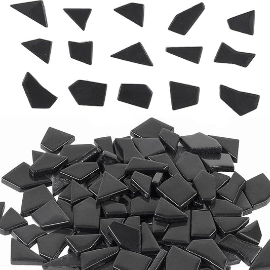 Youway Style Black Glass Mosaic Tiles for Crafts Bulk,200g Broken Glass Pieces for DIY Spring Mosaic Art Kit Decor,Garden Mosaic Supplies