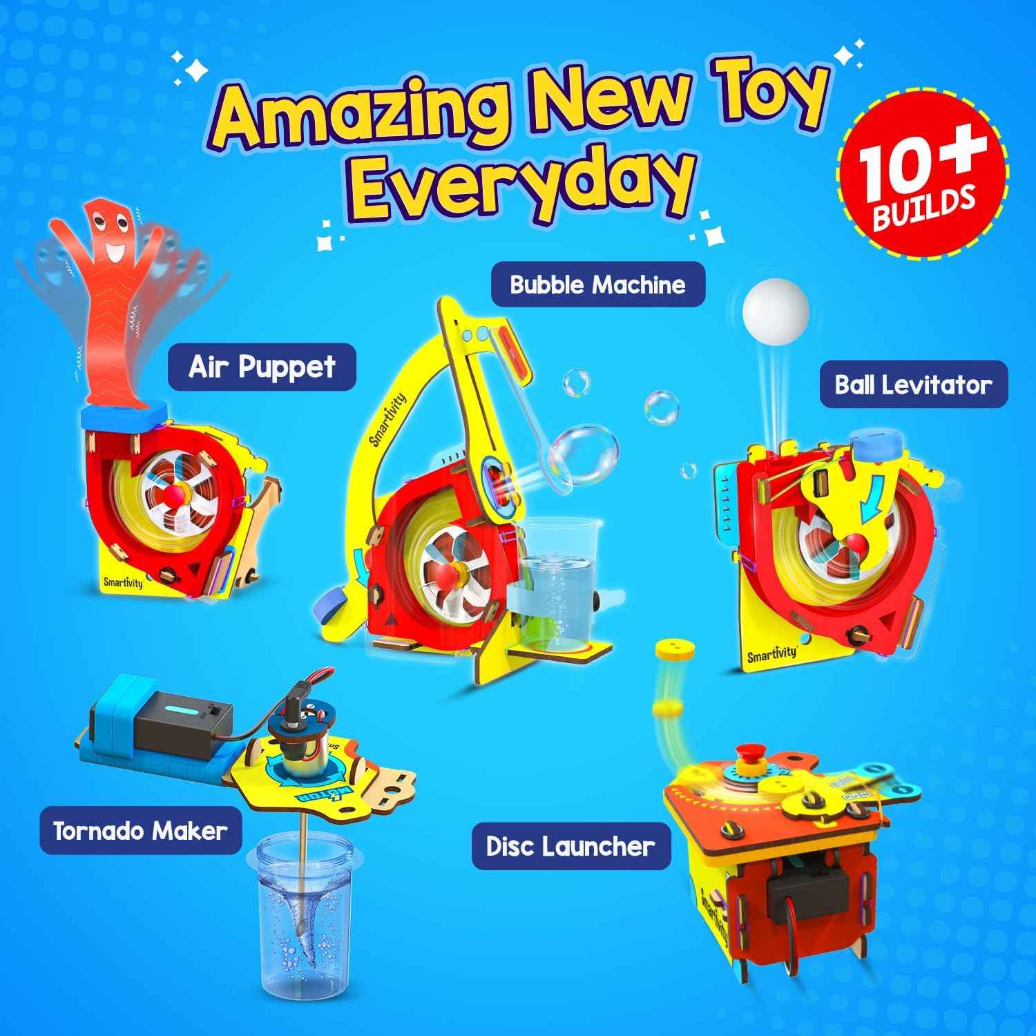 Smartivity 10-in-1 Motor-Powered Gadgets Kit for Kids Ages 6, 7, 8, 9, 10, 11, 12 Years Old Boys & Girls | Build 10+ Cool Electronics Projects | Christmas, Birthday Gift for Smart Kids | DIY STEM Toys