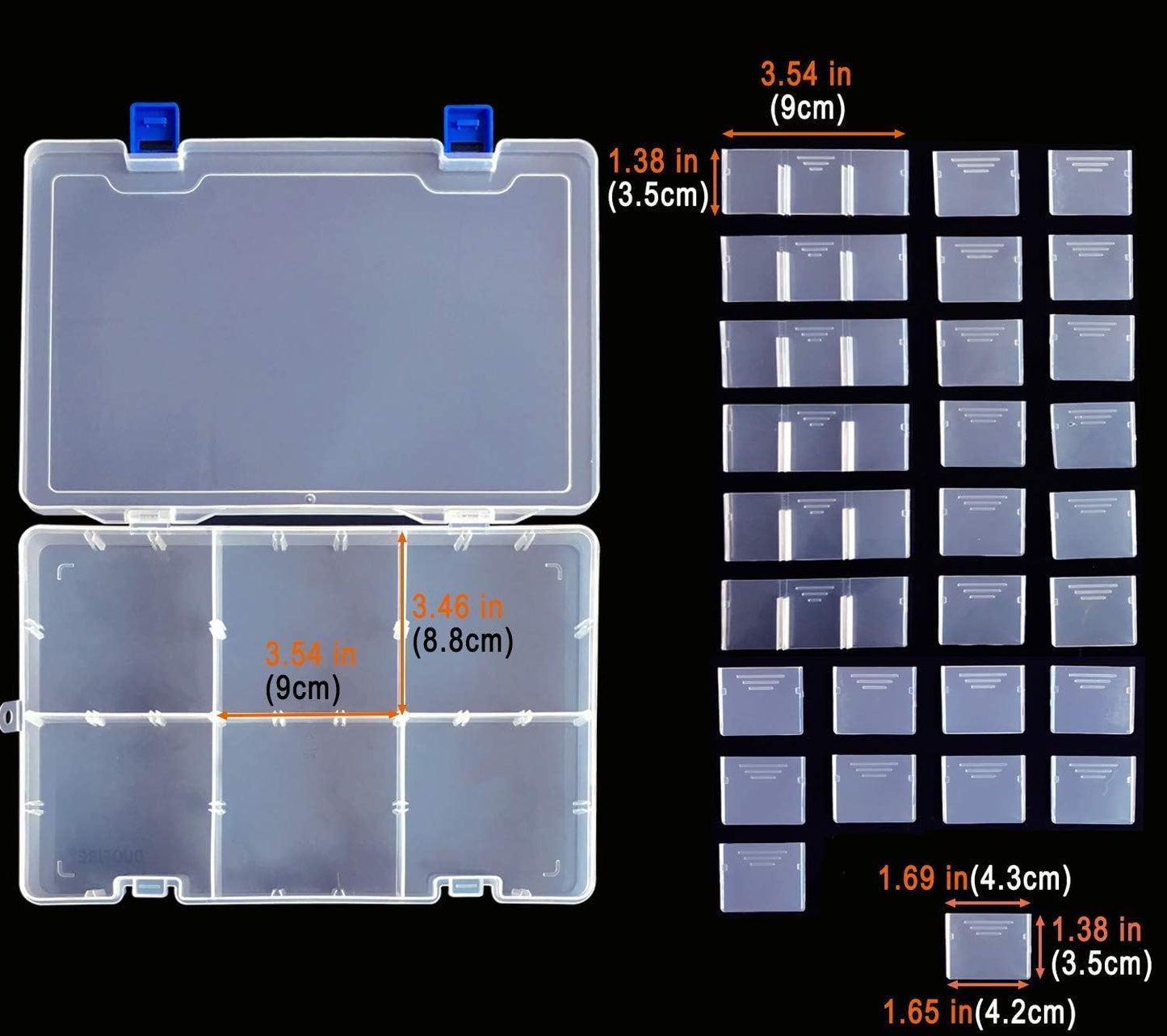 Qualsen Plastic Organizer Storage Box with Adjustable Dividers, Fishing Tackle Box and Bead Organizer Box for Jewelry, Beads, Earrings, Tools, Fishing Hooks, and Small Accessories（34 Grid x 4）