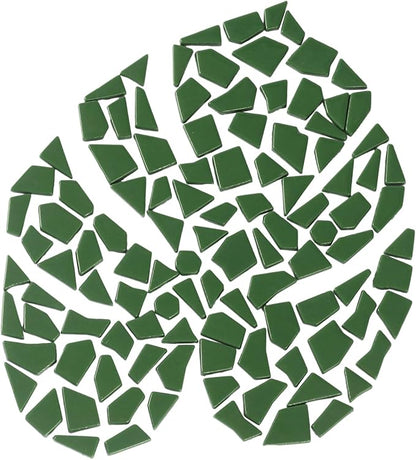 Youway Style Green Glass Mosaic Tiles for Crafts Bulk,200g Broken Glass Tiles for DIY Mosaic Art Decor,Garden Mosaic Supplies Pieces