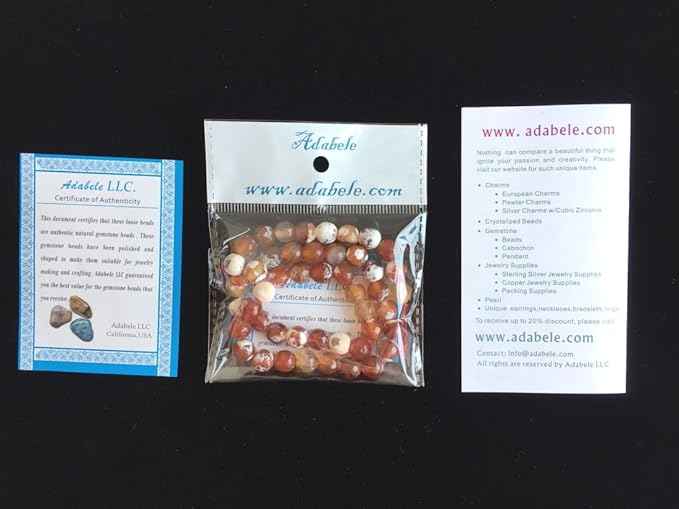 70pcs Adabele Natural Faceted Red Fire Agate Healing Gemstone 10mm Round Loose Beads Gem Stone Spacer for DIY Craft Jewelry Making GH4-10
