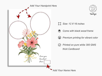 TwoDays Flower Bouquet Handprint Art Craft DIY Kit, Unique Gifts for Mom from Daughter or Son for Mother's Day Birthday Christmas, Gift for Grandma. (Floral-1, Black)