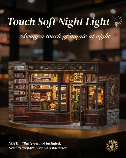 Cutefun Book Nook Kit - DIY Miniature Doll House Kit, Book Nook Kits for Adults, 3D Wooden Puzzle Bookend Bookshelf with LED Light for Cafe Crafts Lovers (Corner Coffee Shop)