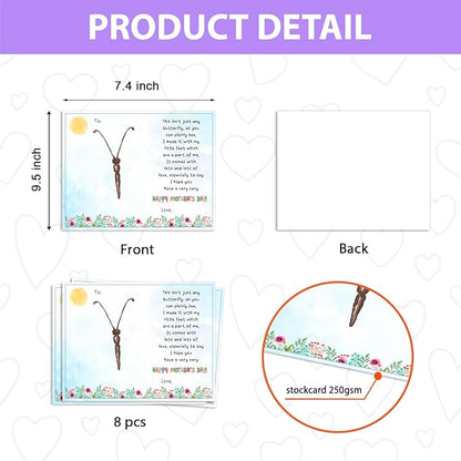 DIY Mothers Day Footprints Butterfly Art Craft Keepsake, Mothers Day Butterfly Footprint Memory Keepsake Decoration, Crafts Gifts for Mom Grandma from Kids Daycare PreK School Activity, Set of 8 Pcs